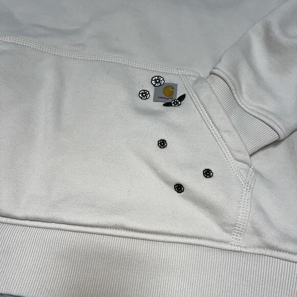 Carhartt Women’s Midweight Hoodie Sweatshirt Floral Patch Beige Relaxed XL - Picture 2 of 6